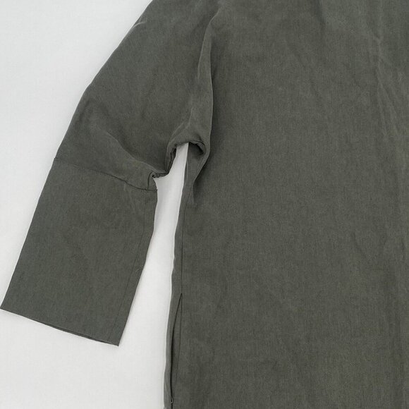 VETTA Size XS Olive Green Tencel Button Front Tunic Top Made In USA Pockets - Picture 13 of 13